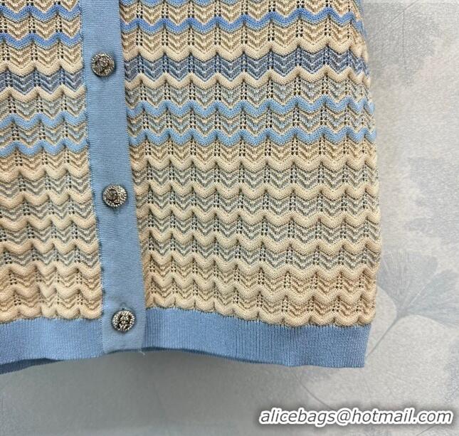 Famous Brand Chanel Knit Cardigan CH041827 Beige/Blue 2024