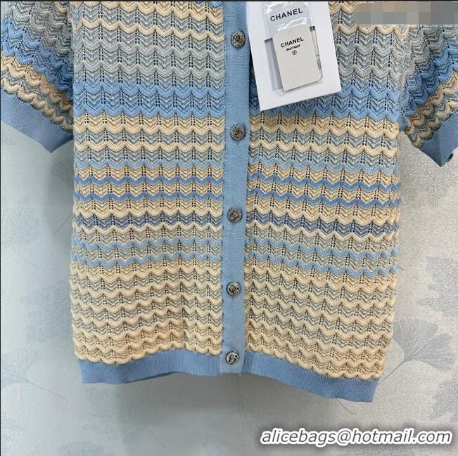 Famous Brand Chanel Knit Cardigan CH041827 Beige/Blue 2024