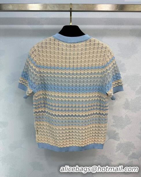 Famous Brand Chanel Knit Cardigan CH041827 Beige/Blue 2024