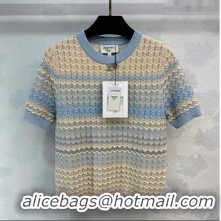 Reasonable Price Chanel Knit T-shirt CH041828 Beige/Blue 2024