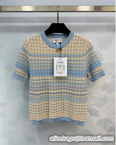 Reasonable Price Chanel Knit T-shirt CH041828 Beige/Blue 2024