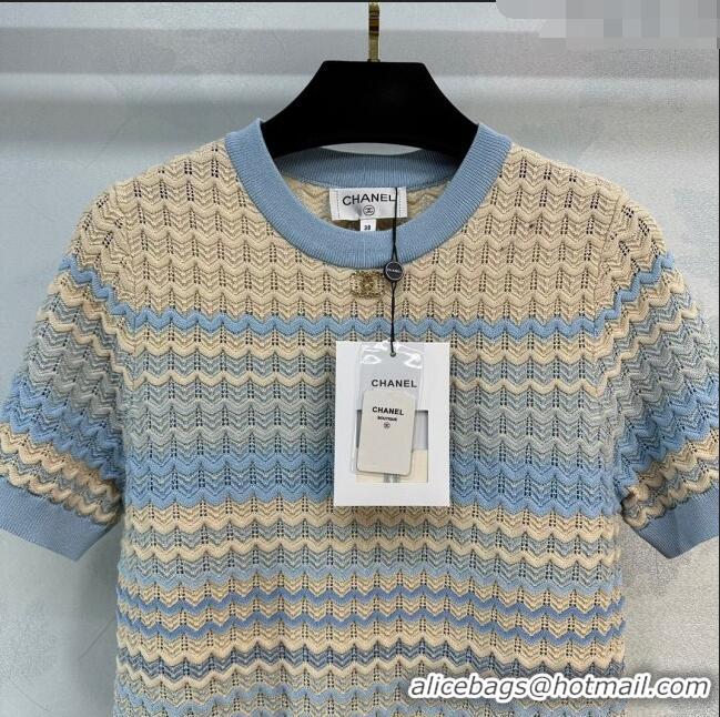 Reasonable Price Chanel Knit T-shirt CH041828 Beige/Blue 2024