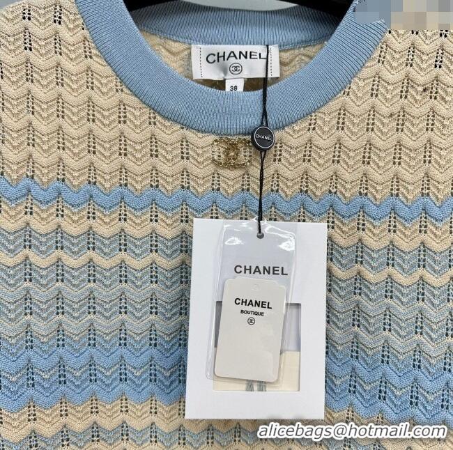 Reasonable Price Chanel Knit T-shirt CH041828 Beige/Blue 2024