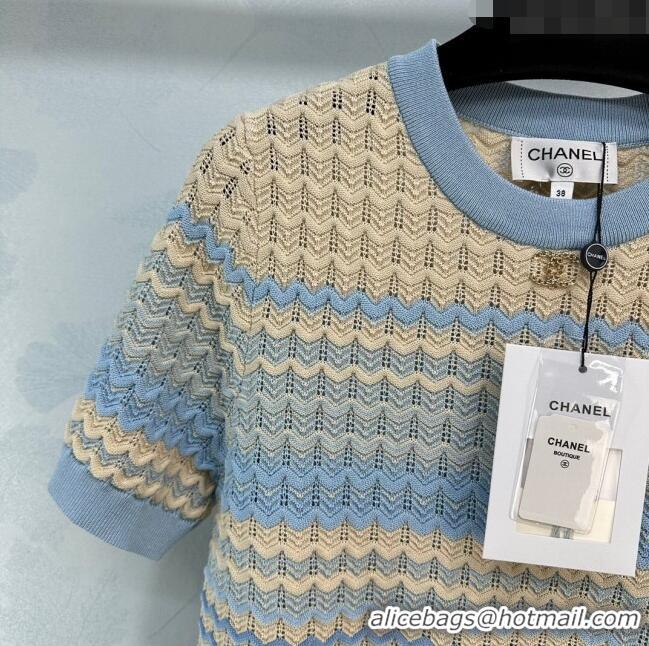 Reasonable Price Chanel Knit T-shirt CH041828 Beige/Blue 2024