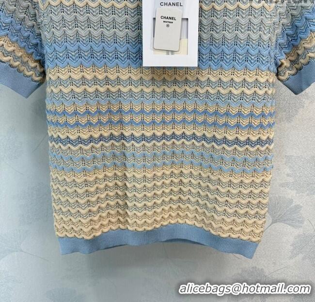 Reasonable Price Chanel Knit T-shirt CH041828 Beige/Blue 2024