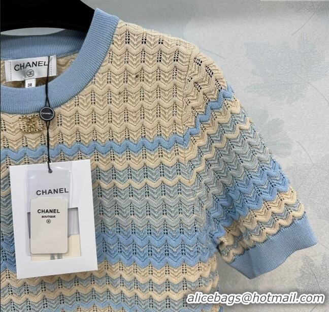 Reasonable Price Chanel Knit T-shirt CH041828 Beige/Blue 2024