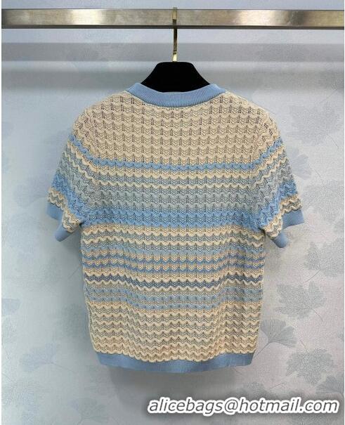 Reasonable Price Chanel Knit T-shirt CH041828 Beige/Blue 2024