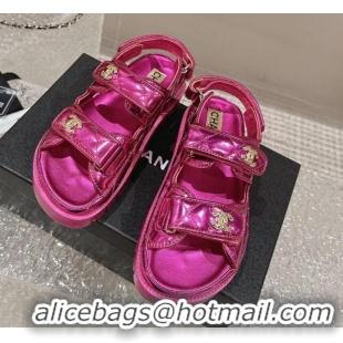 Best Price Chanel Calfskin Platform Strap Sandals with Metal-Tone CC Purple 322081