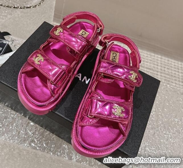 Best Price Chanel Calfskin Platform Strap Sandals with Metal-Tone CC Purple 322081