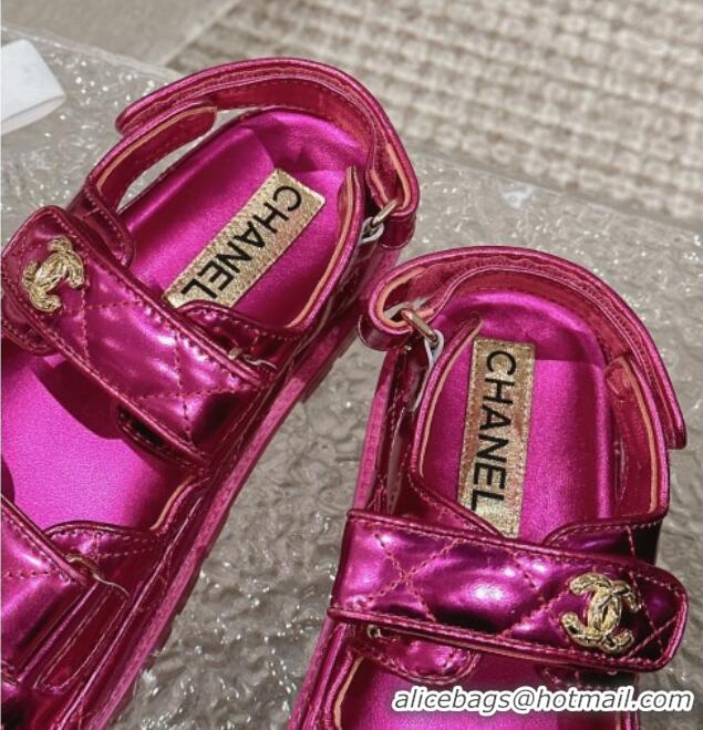 Best Price Chanel Calfskin Platform Strap Sandals with Metal-Tone CC Purple 322081