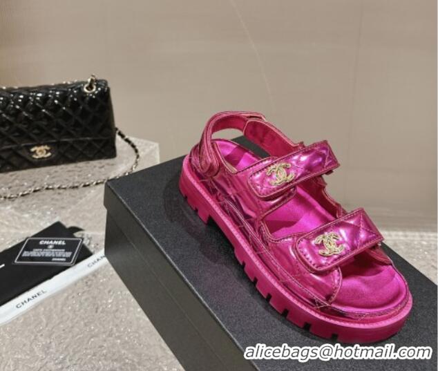 Best Price Chanel Calfskin Platform Strap Sandals with Metal-Tone CC Purple 322081