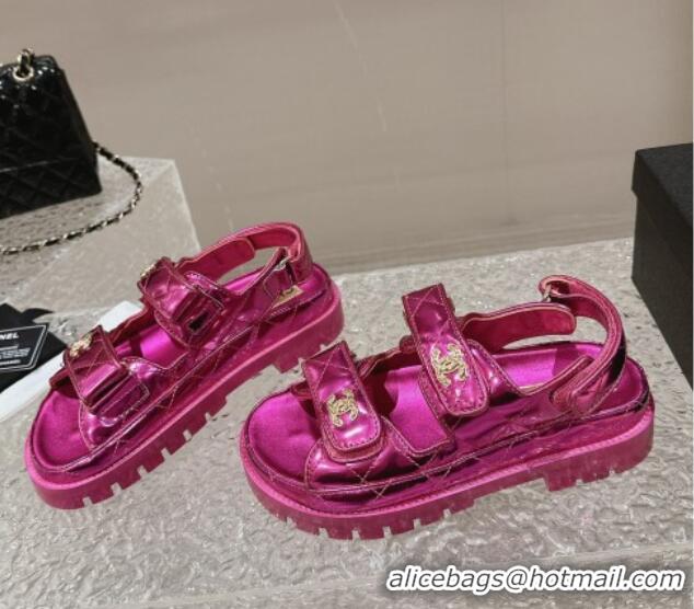 Best Price Chanel Calfskin Platform Strap Sandals with Metal-Tone CC Purple 322081