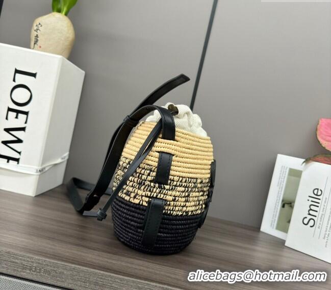 Famous Brand Loewe Beehive Basket bag in raffia straw and calfskin 89175 Black 2024