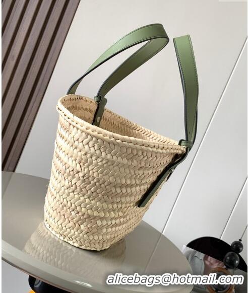 Buy Fashionable Loewe Small Basket bag in raffia straw and calfskin 8004 Green 2024