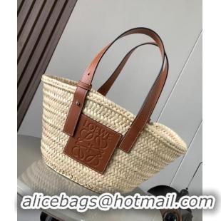 Pretty Style Loewe Small Basket bag in raffia straw and calfskin 8004 Brown 2024