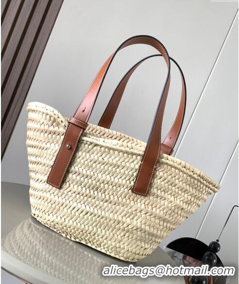 Pretty Style Loewe Small Basket bag in raffia straw and calfskin 8004 Brown 2024