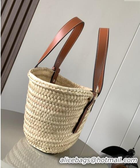 Pretty Style Loewe Small Basket bag in raffia straw and calfskin 8004 Brown 2024