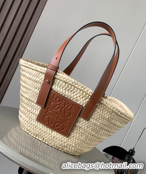 Pretty Style Loewe Small Basket bag in raffia straw and calfskin 8004 Brown 2024