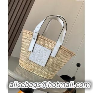 Pretty Style Loewe Small Basket bag in raffia straw and calfskin 8004 White 2024