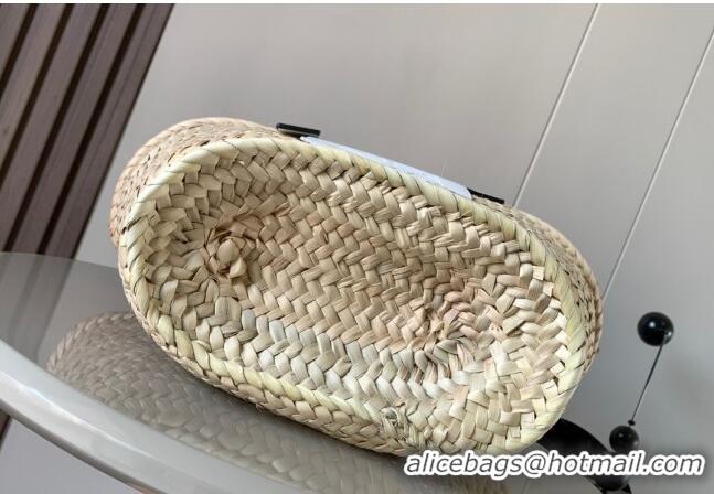 Pretty Style Loewe Small Basket bag in raffia straw and calfskin 8004 White 2024