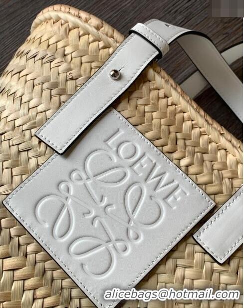 Pretty Style Loewe Small Basket bag in raffia straw and calfskin 8004 White 2024