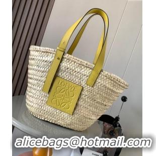 Inexpensive Loewe Medium Basket bag in raffia straw and calfskin 8005 Yellow 2024