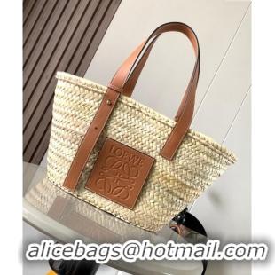 Pretty Style Loewe Medium Basket bag in raffia straw and calfskin 8005 Brown 2024