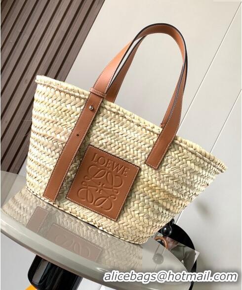 Pretty Style Loewe Medium Basket bag in raffia straw and calfskin 8005 Brown 2024