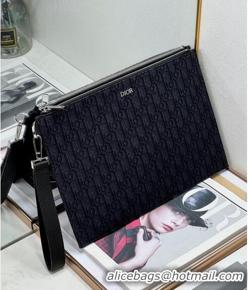 Luxurious Discount Dior A4 Pouch in CD8058 Black Dior Oblique Jacquard 2023