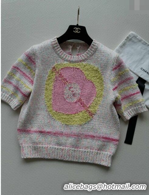 Affordable Price Chanel Knit Short-sleeved Sweater CH041908 Whtie/Pink 2024