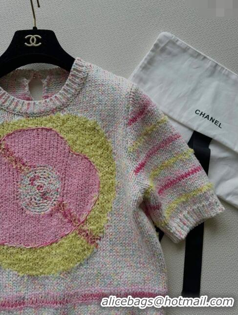 Affordable Price Chanel Knit Short-sleeved Sweater CH041908 Whtie/Pink 2024