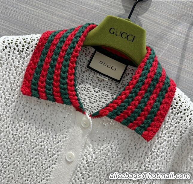 Famous Brand Gucci Knit Short-sleeved Sweater G041918 White 2024