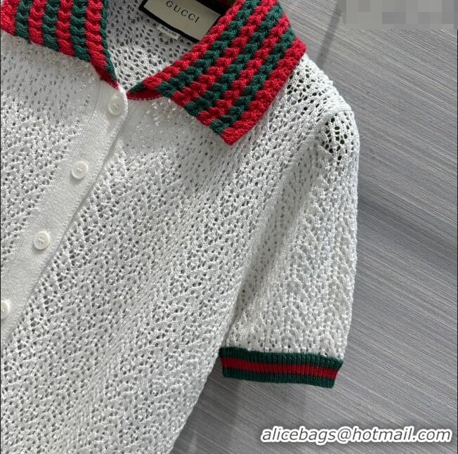 Famous Brand Gucci Knit Short-sleeved Sweater G041918 White 2024