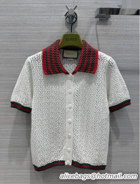 Famous Brand Gucci Knit Short-sleeved Sweater G041918 White 2024