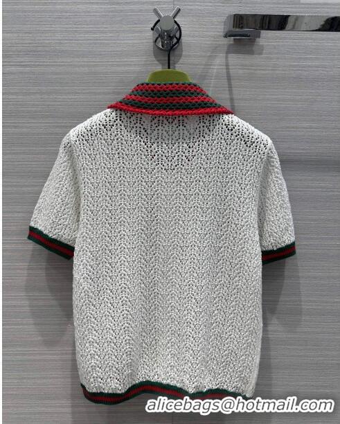 Famous Brand Gucci Knit Short-sleeved Sweater G041918 White 2024