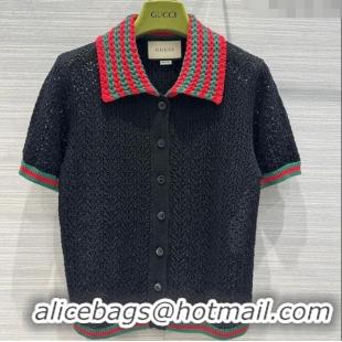 Cheapest Gucci Knit Short-sleeved Sweater G041919 Black 2024