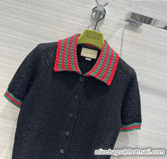 Cheapest Gucci Knit Short-sleeved Sweater G041919 Black 2024