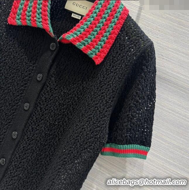 Cheapest Gucci Knit Short-sleeved Sweater G041919 Black 2024