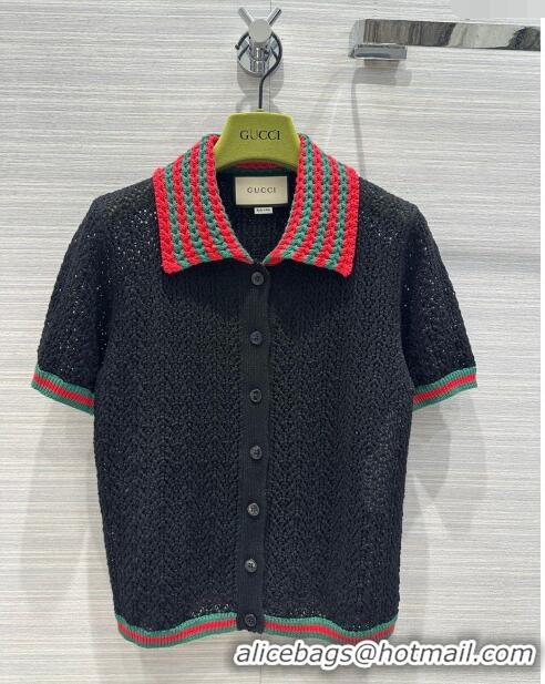 Cheapest Gucci Knit Short-sleeved Sweater G041919 Black 2024