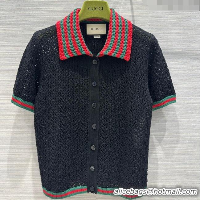 Cheapest Gucci Knit Short-sleeved Sweater G041919 Black 2024