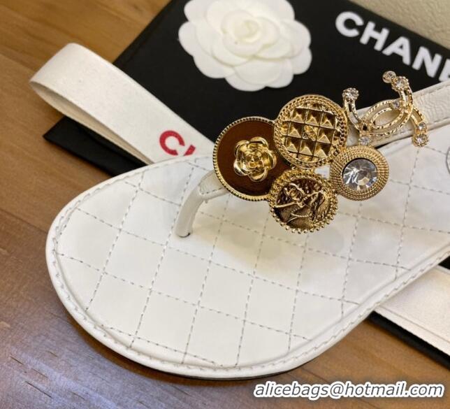 Best Product Chanel Lambskin Heel Thong Sandals 4cm with Coin Charm White 322103