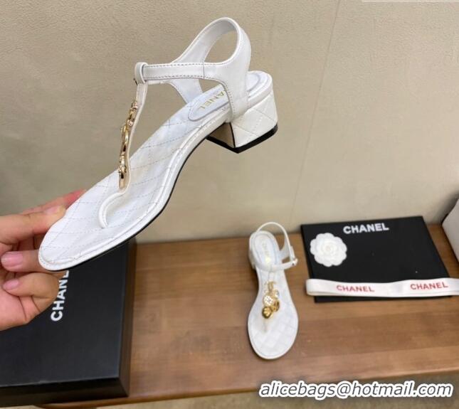 Best Product Chanel Lambskin Heel Thong Sandals 4cm with Coin Charm White 322103