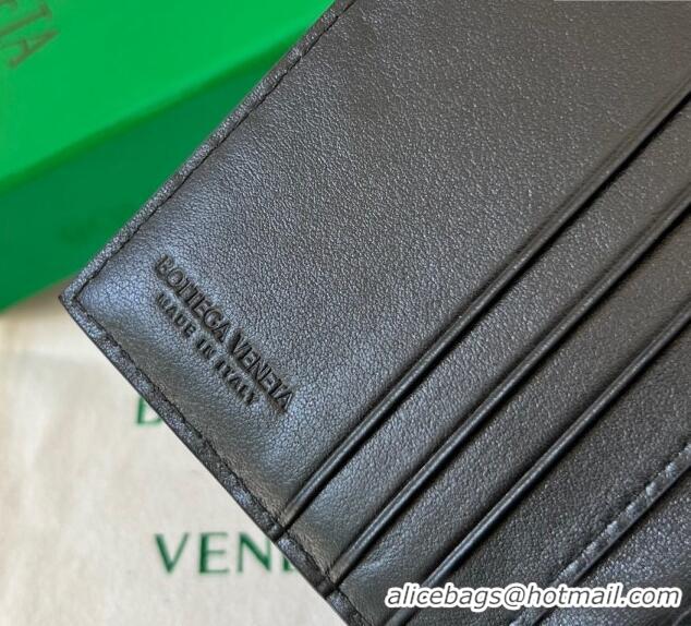 Famous Brand Bottega Veneta Intrecciato Leather Flap Wallet with All-over Stitching 742143 Black 2024