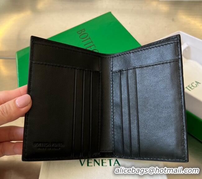 Famous Brand Bottega Veneta Intrecciato Leather Flap Wallet with All-over Stitching 742143 Black 2024