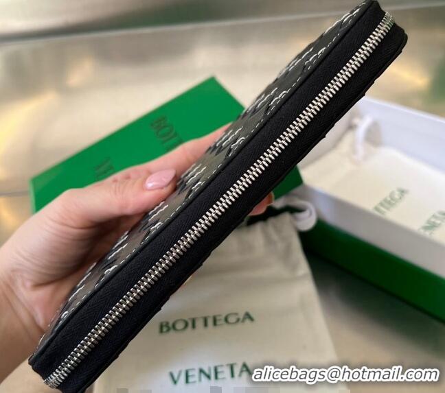 Famous Brand Bottega Veneta Intrecciato Leather Zipped Around Wallet with All-over Stitching 749427 Black 2024