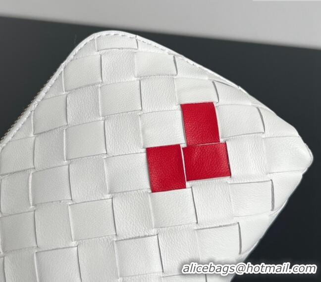 Top Quality Bottega Veneta Intrecciato Leather Beauty Pouch with Red Heart 764044 White 2024