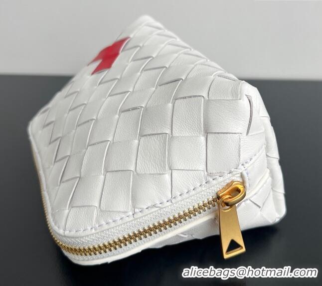 Top Quality Bottega Veneta Intrecciato Leather Beauty Pouch with Red Heart 764044 White 2024