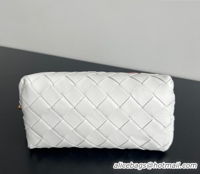 Top Quality Bottega Veneta Intrecciato Leather Beauty Pouch with Red Heart 764044 White 2024