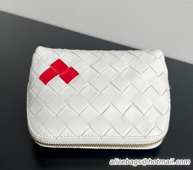 Top Quality Bottega Veneta Intrecciato Leather Beauty Pouch with Red Heart 764044 White 2024