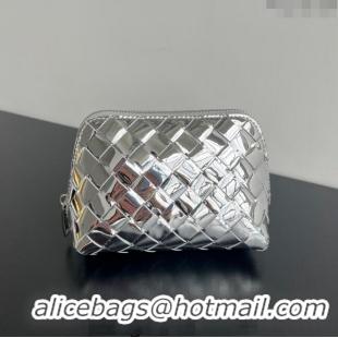 Most Popular Bottega Veneta Intrecciato Leather Beauty Pouch 764044 Silver 2024